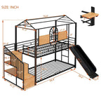 Lit superposé noir, style cabane, simple sur simple avec toboggan – 2 personnes