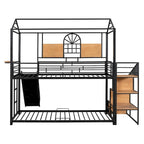 Lit superposé noir, style cabane, simple sur simple avec toboggan – 2 personnes