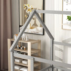 Lit au sol pleine grandeur blanc / gris / rose / marron – style toit de maison, 1 personne