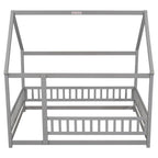 Lit au sol pleine grandeur blanc / gris / rose / marron – style toit de maison, 1 personne