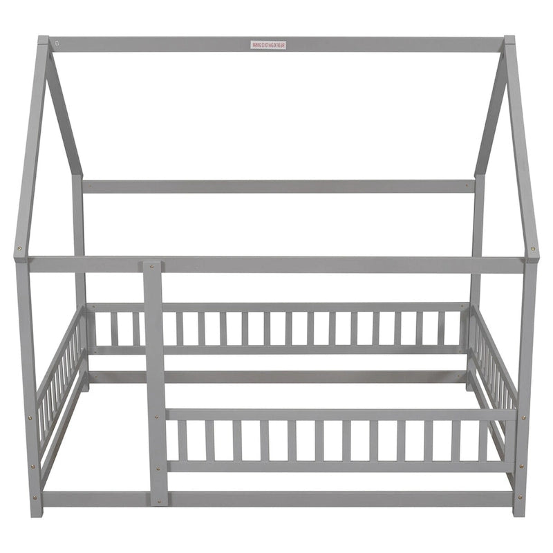Lit au sol pleine grandeur blanc / gris / rose / marron – style toit de maison, 1 personne