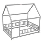 Lit au sol pleine grandeur blanc / gris / rose / marron – style toit de maison, 1 personne