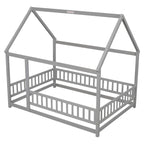 Lit au sol pleine grandeur blanc / gris / rose / marron – style toit de maison, 1 personne