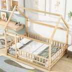 Lit au sol pleine grandeur blanc / gris / rose / marron – style toit de maison, 1 personne