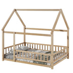 Lit au sol pleine grandeur blanc / gris / rose / marron – style toit de maison, 1 personne