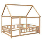 Lit au sol pleine grandeur blanc / gris / rose / marron – style toit de maison, 1 personne