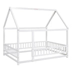Lit au sol pleine grandeur blanc / gris / rose / marron – style toit de maison, 1 personne