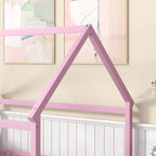 Lit au sol pleine grandeur blanc / gris / rose / marron – style toit de maison, 1 personne