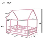 Lit au sol pleine grandeur blanc / gris / rose / marron – style toit de maison, 1 personne