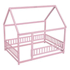 Lit au sol pleine grandeur blanc / gris / rose / marron – style toit de maison, 1 personne