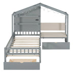 Lit jumeau avec bande LED et canapé latéral, tiroirs de rangement, blanc/gris, convient pour 1 personne