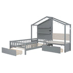Lit jumeau avec bande LED et canapé latéral, tiroirs de rangement, blanc/gris, convient pour 1 personne