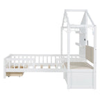 Lit jumeau avec bande LED et canapé latéral, tiroirs de rangement, blanc/gris, convient pour 1 personne