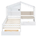Lit jumeau superposé gris/blanc avec canapé et rangement, éclairage LED, pour 1 personne