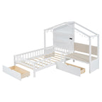 Lit jumeau superposé gris/blanc avec canapé et rangement, éclairage LED, pour 1 personne