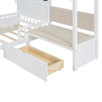 Lit jumeau superposé gris/blanc avec canapé et rangement, éclairage LED, pour 1 personne