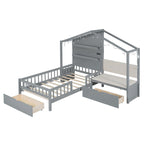 Lit jumeau superposé gris/blanc avec canapé et rangement, éclairage LED, pour 1 personne