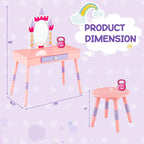 Table de toilette et tabouret pour enfants, style château rose, 1 enfant