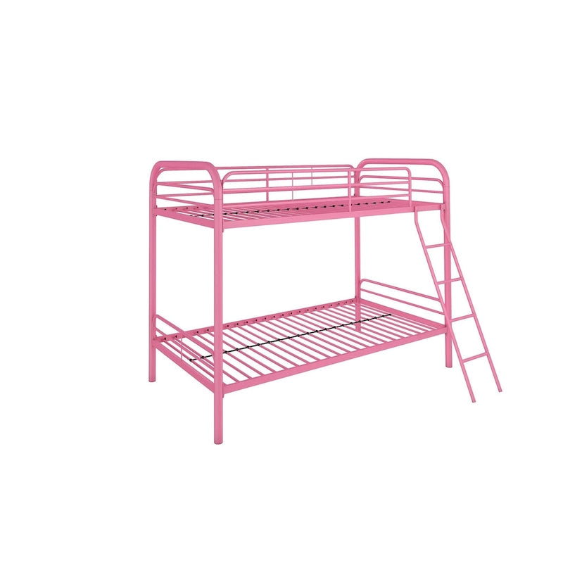 Lit superposé jumeau en métal, bleu/rose, 2 couchages